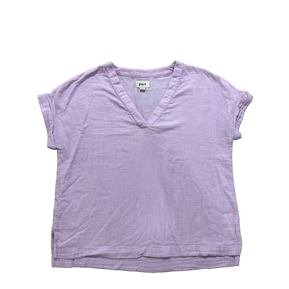 Pact Women's XS/S Organic Cotton V-Neck Gauze Boxy Top Sustainable Coastal Chic